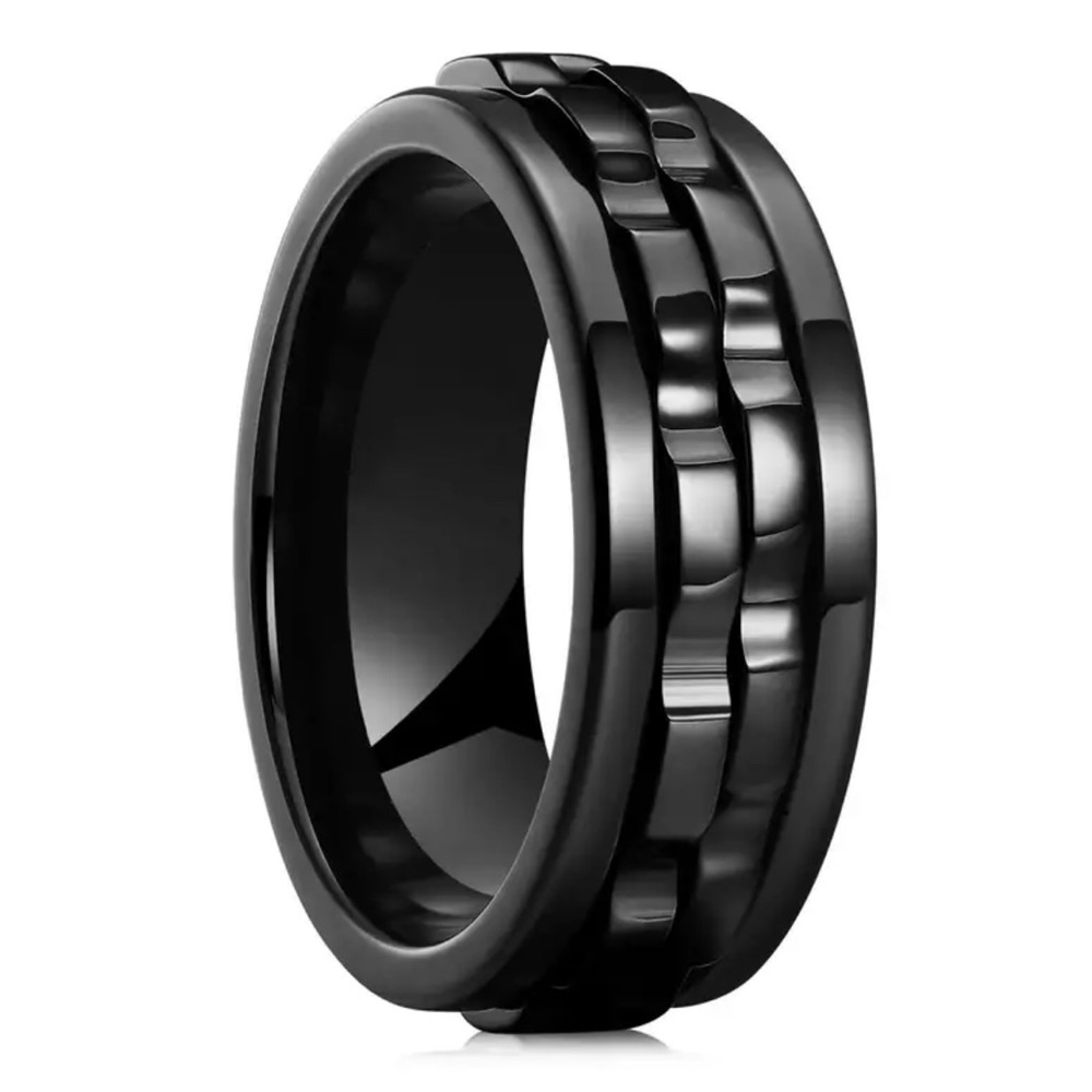 New! Black Rotating Stainless Steel Fidget Anxiety Ring Size 8